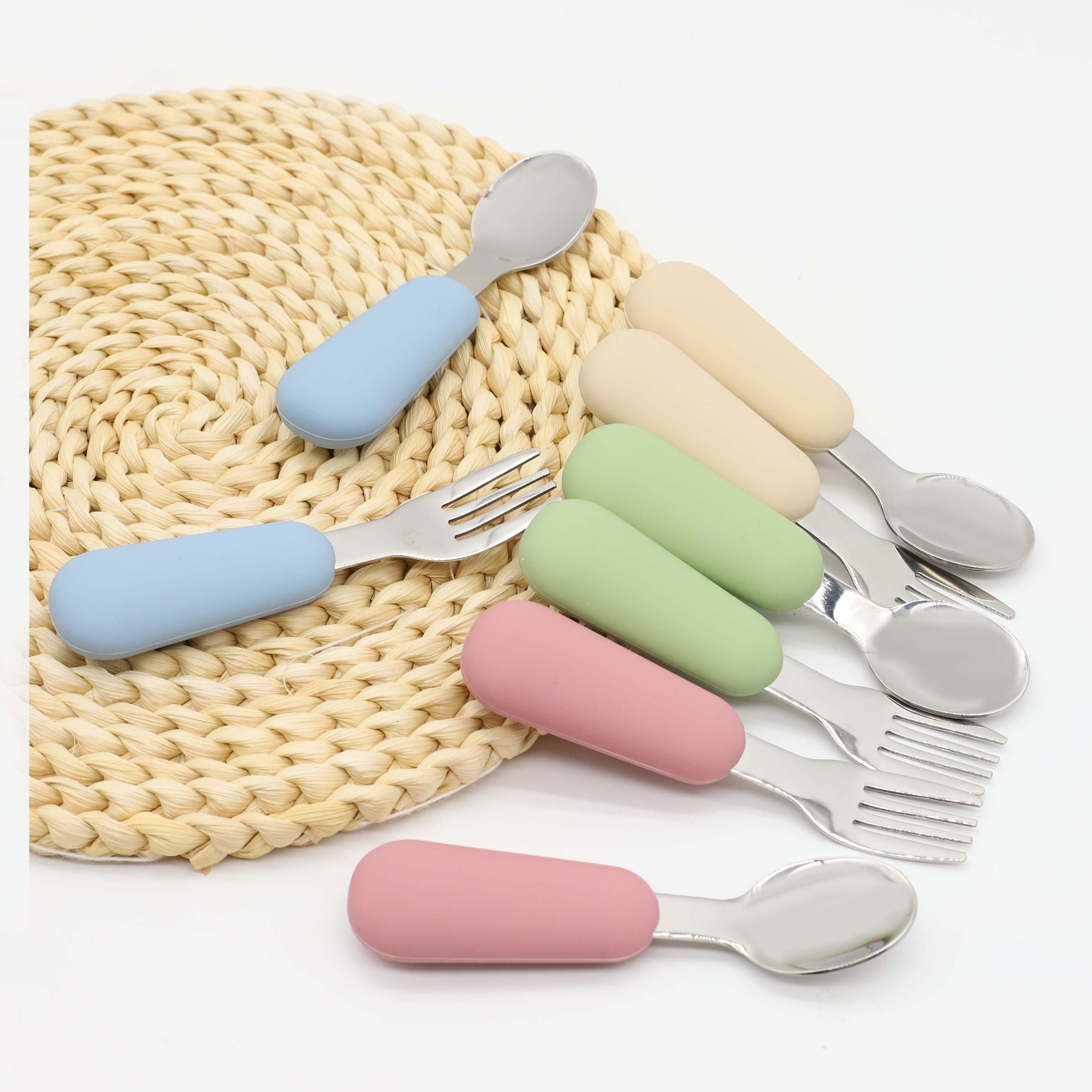 Baby Food Feeder - Silicone stainless steel spoon fork food