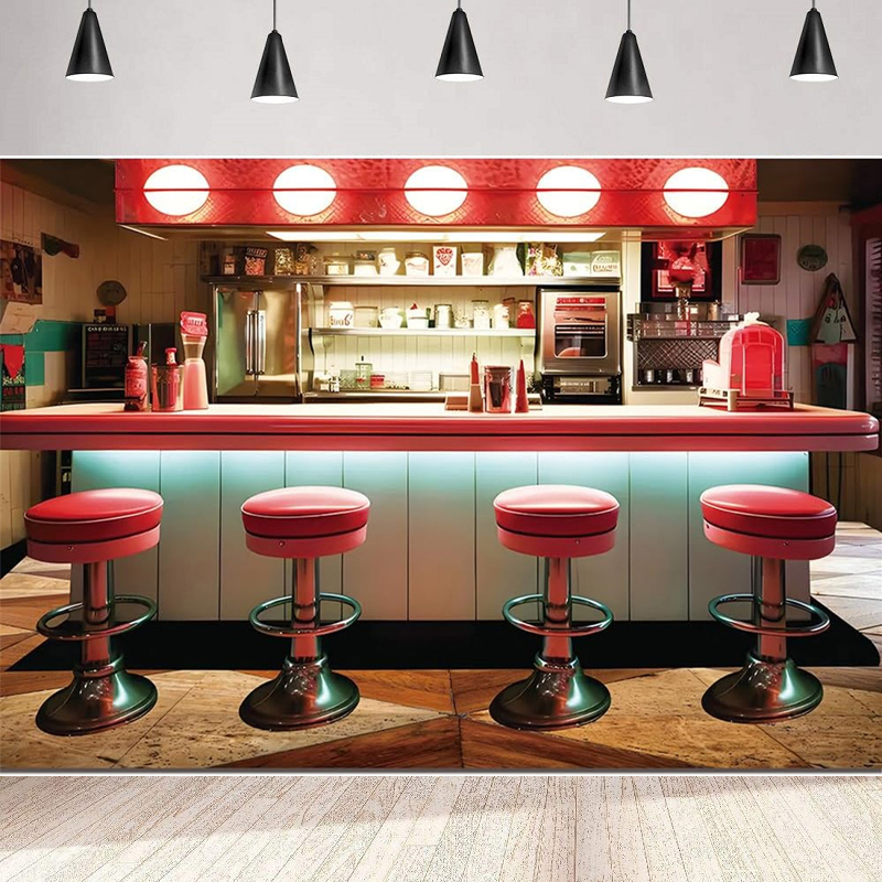Photography Backdrop 50s Diner - Baby Food Restaurant 评论和价格